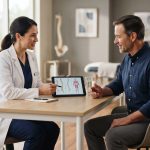 Patient researching chiropractic provider options during healthcare consultation