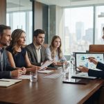 Family discussing private wealth management with financial advisor